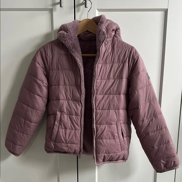 Plush Mauve Hooded Puffer Jacket - Picture 2 of 6